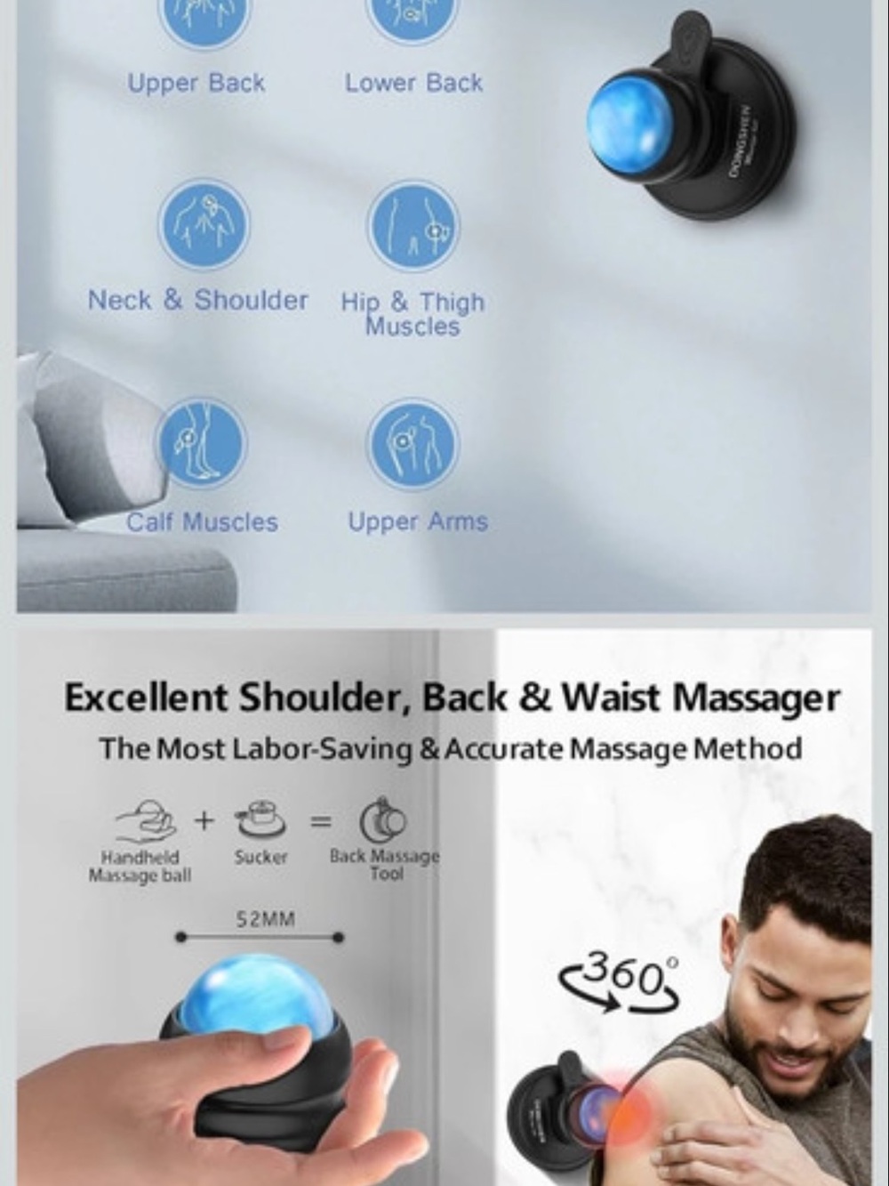 Amazon Blue Massage Ball with Black Suction Mount